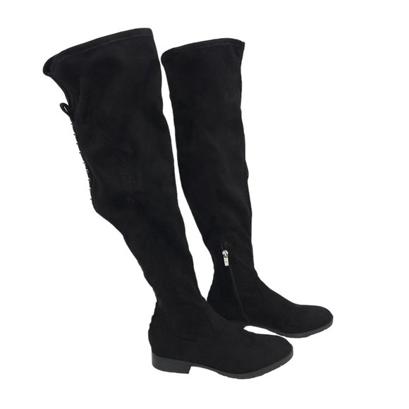 Marc Fisher Jaywalk Over The Knee Boots Womens Size 6M Faux Suede Studs Black - Picture 2 of 12